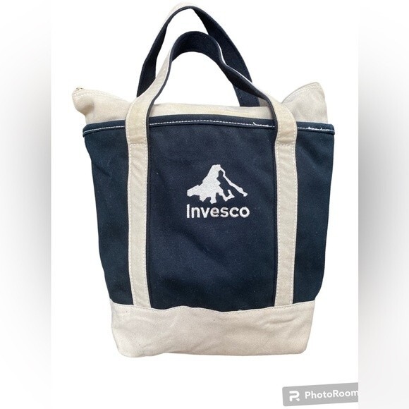 Lands End Vintage Beige & Blue Heavy Cotton Canvas Multipocketed Tote Bag - Picture 3 of 16